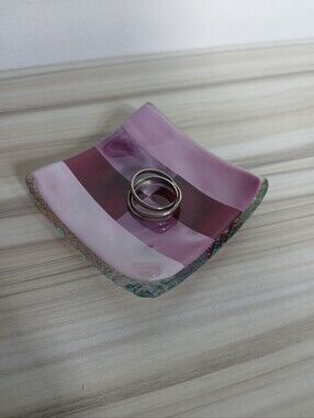 Fused Art Glass Trinket Dish Purple Lilac Pink